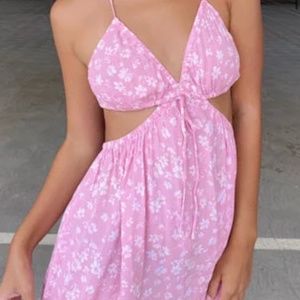pink flower halter dress